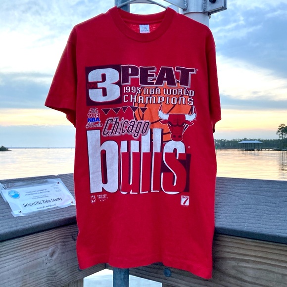 Vintage Chicago Bulls 1993 Three Peat NBA World Champions Single Stitch FOTL Tee - Picture 2 of 6